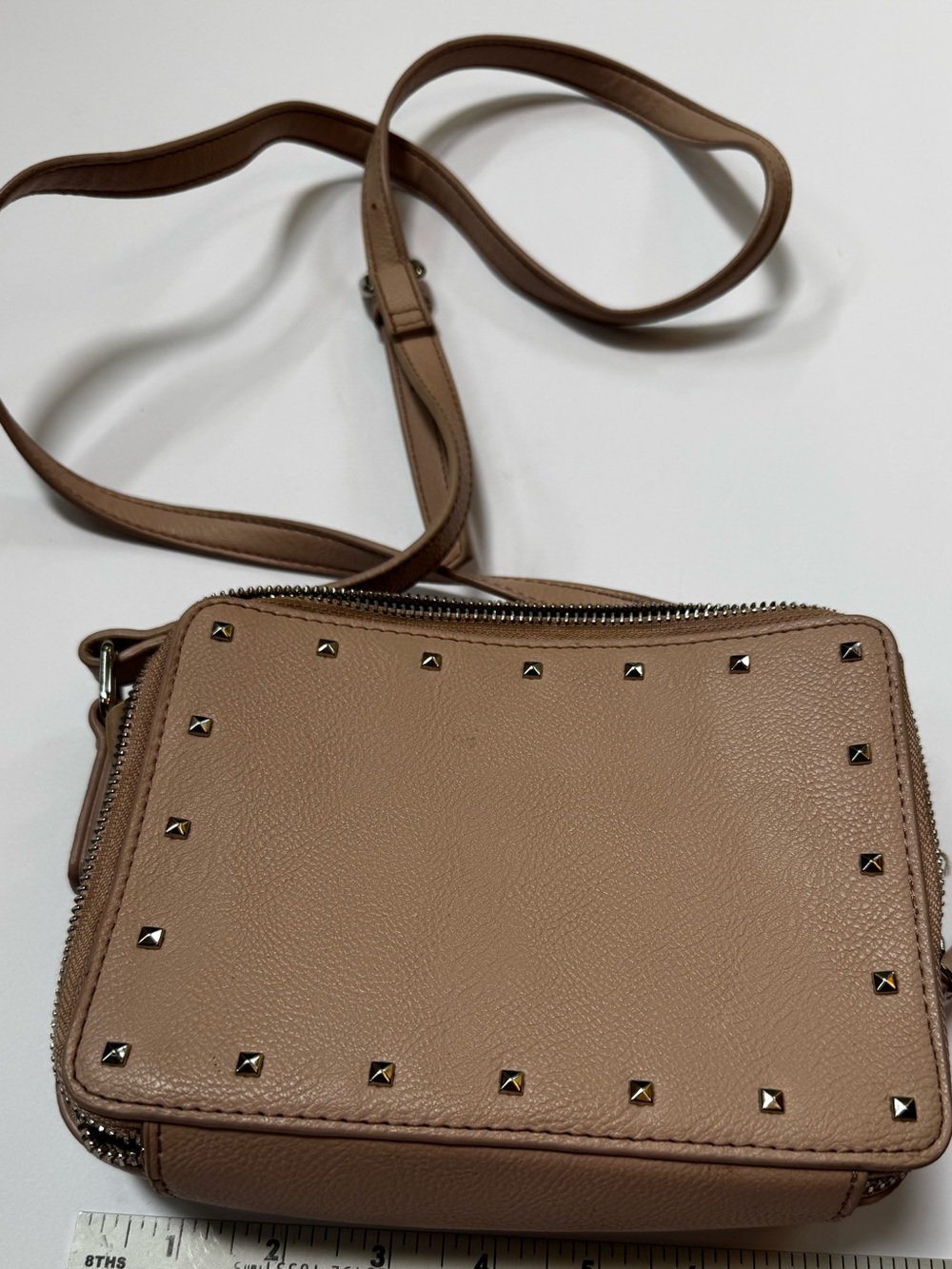 Nine West 5X 7" Blush Pink Studded Adjustable Long Strap Crossbody Bag